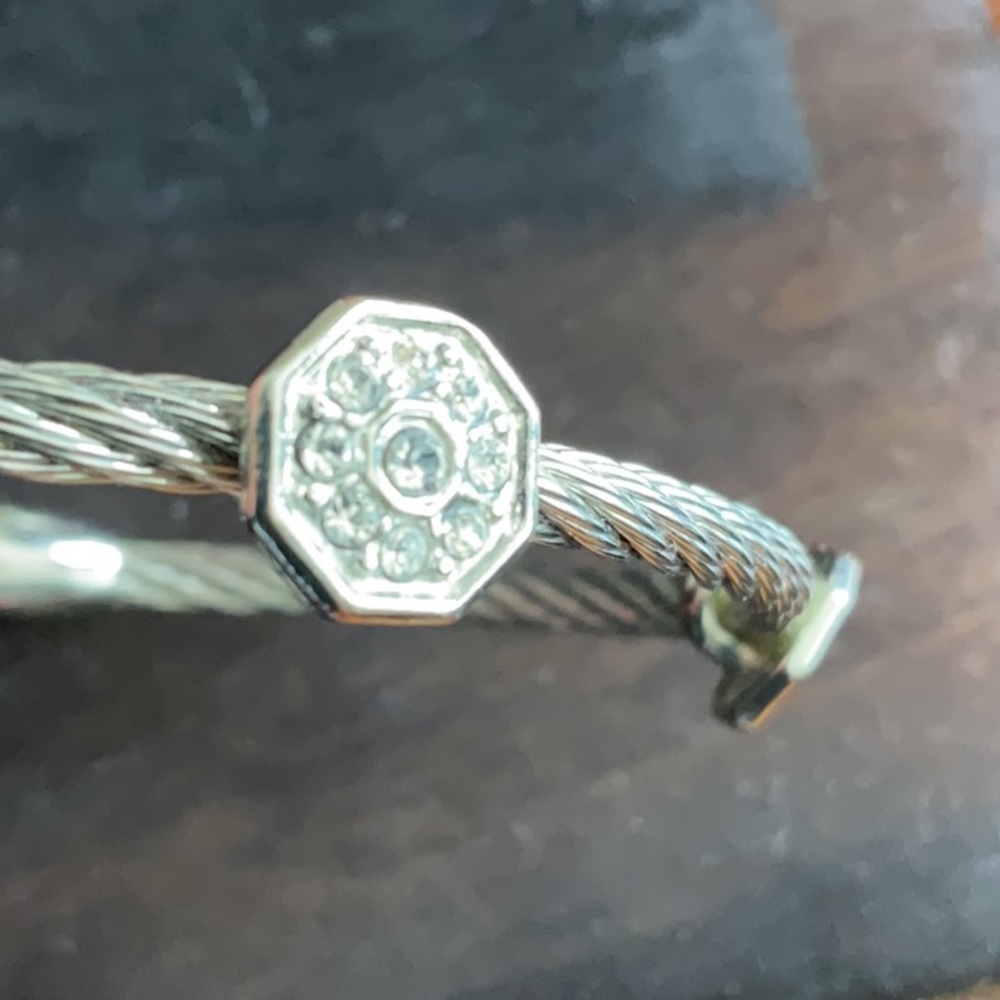 Paved Silver tone 3 Charm Rope Bangle - Picture 2 of 4
